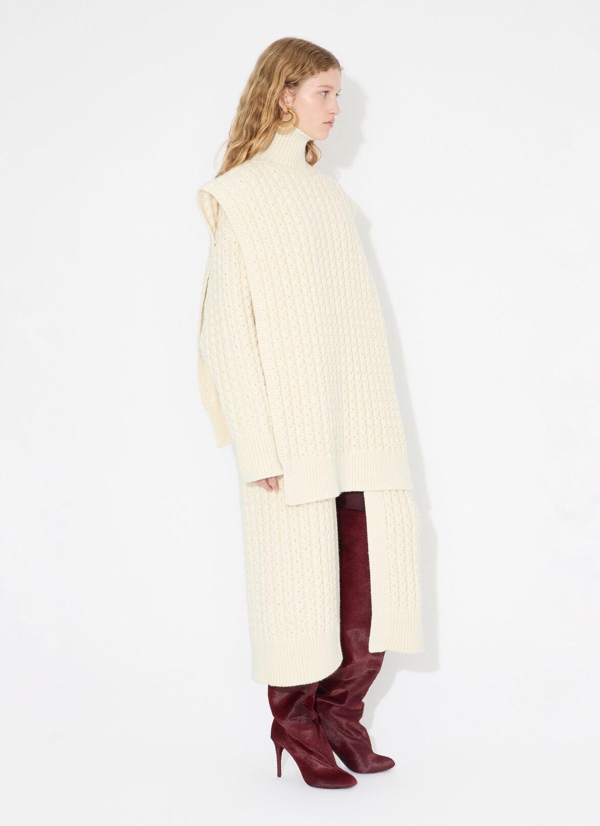 LONG HONEYCOMB WOOL CARDIGAN ALAÏA WHITE LONG HONEYCOMB WOOL CARDIGAN